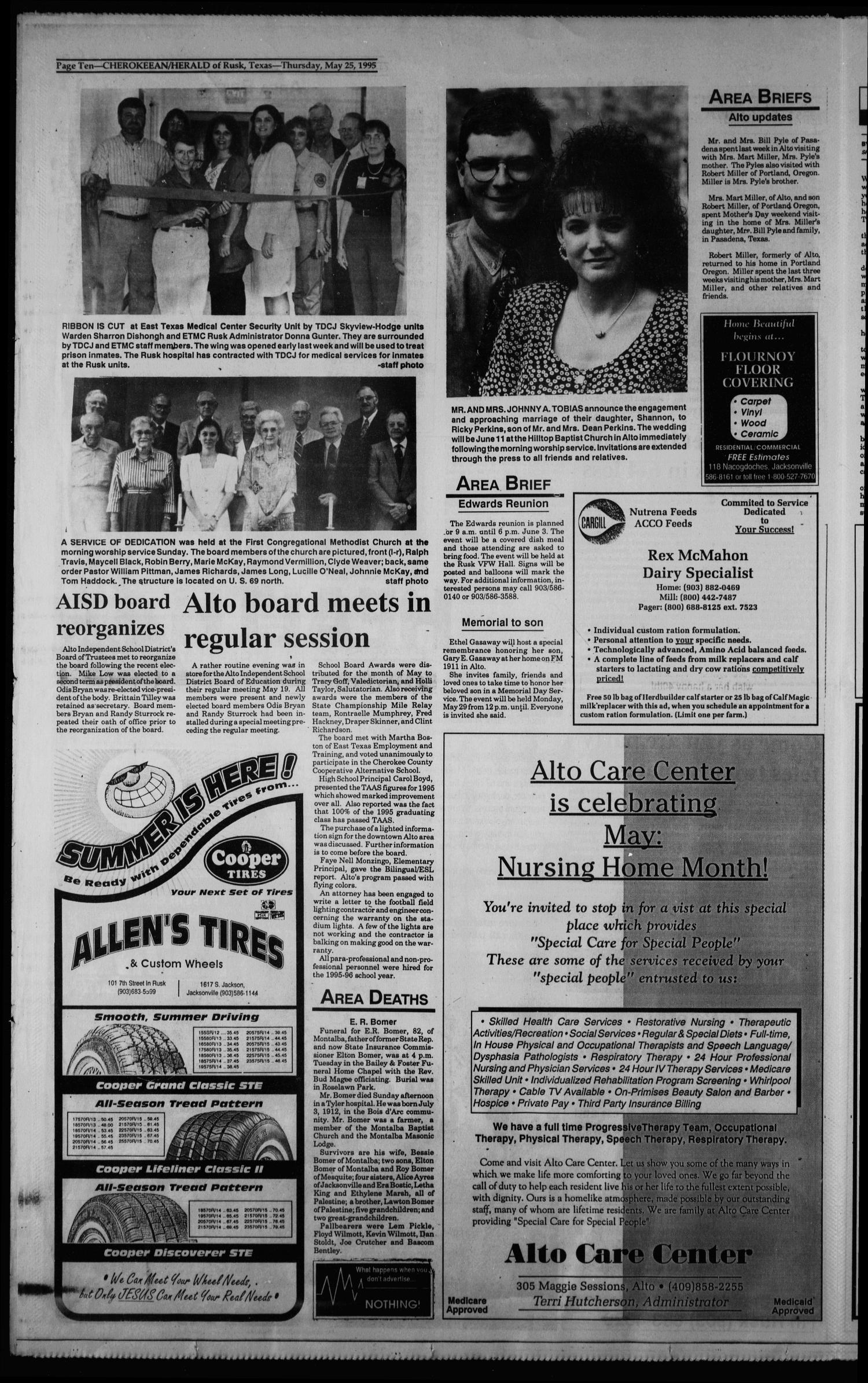 Cherokeean/Herald (Rusk, Tex.), Vol. 147, No. 17, Ed. 1 Thursday, May 25, 1995
                                                
                                                    [Sequence #]: 10 of 50
                                                