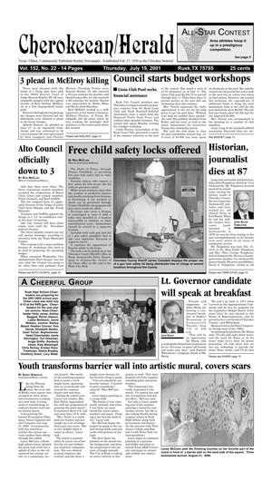 Primary view of Cherokeean/Herald (Rusk, Tex.), Vol. 152, No. 22, Ed. 1 Thursday, July 19, 2001