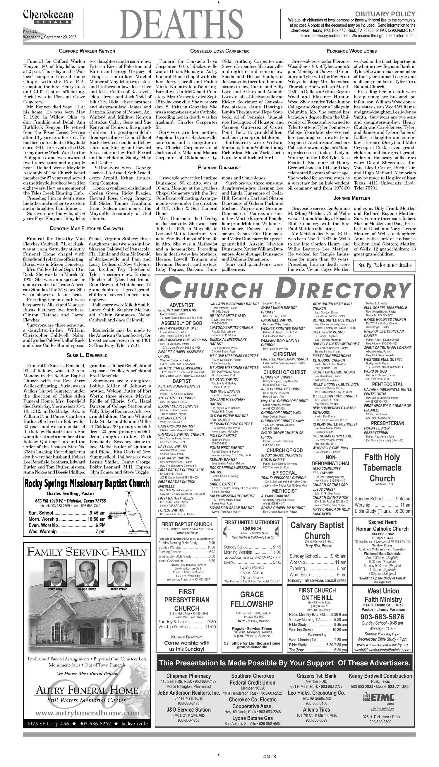 Cherokeean Herald (Rusk, Tex.), Vol. 157, No. 31, Ed. 1 Wednesday, September 20, 2006
                                                
                                                    [Sequence #]: 4 of 18
                                                
