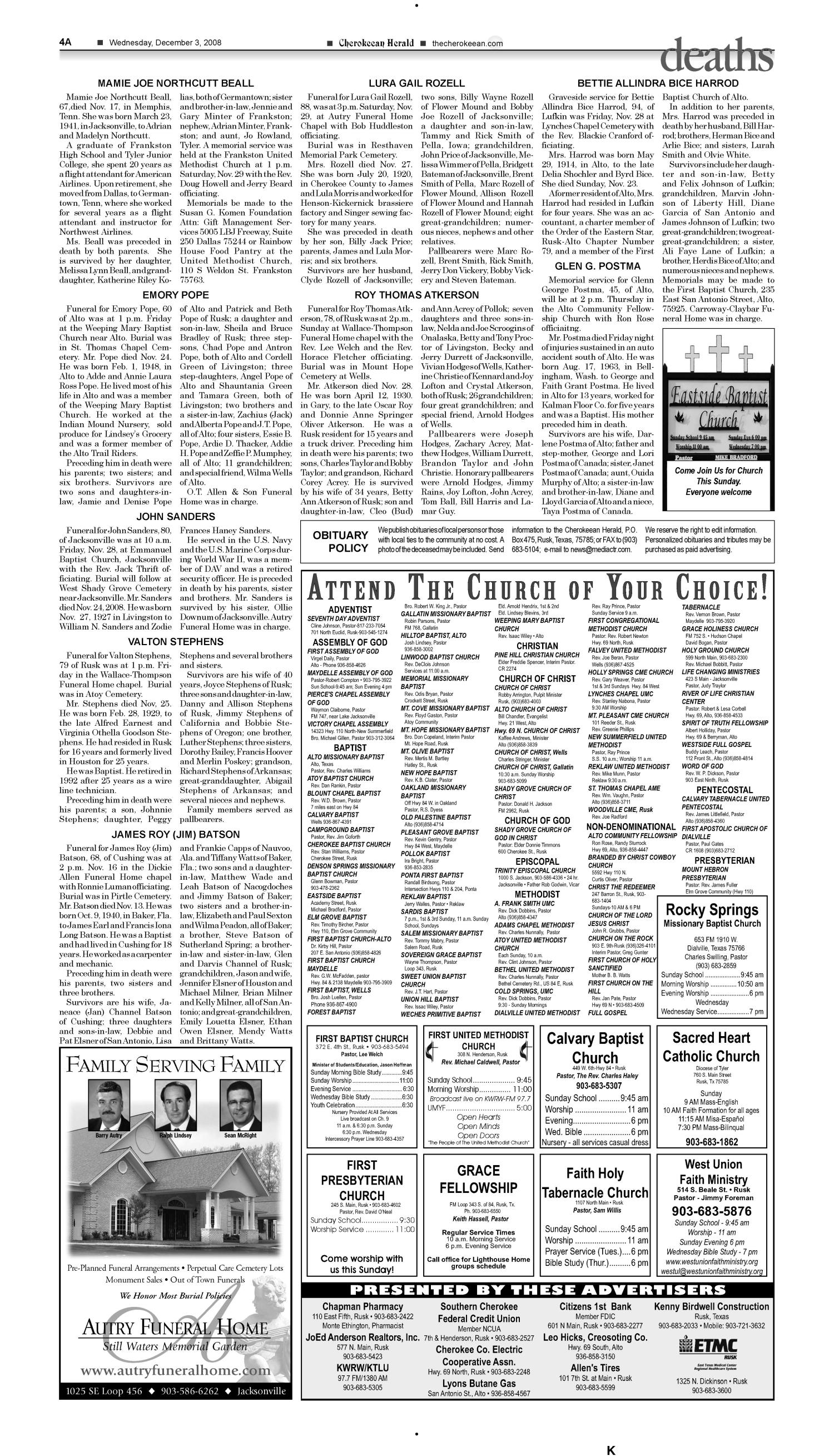 Cherokeean Herald (Rusk, Tex.), Vol. 159, No. 41, Ed. 1 Wednesday, December 3, 2008
                                                
                                                    [Sequence #]: 4 of 16
                                                
