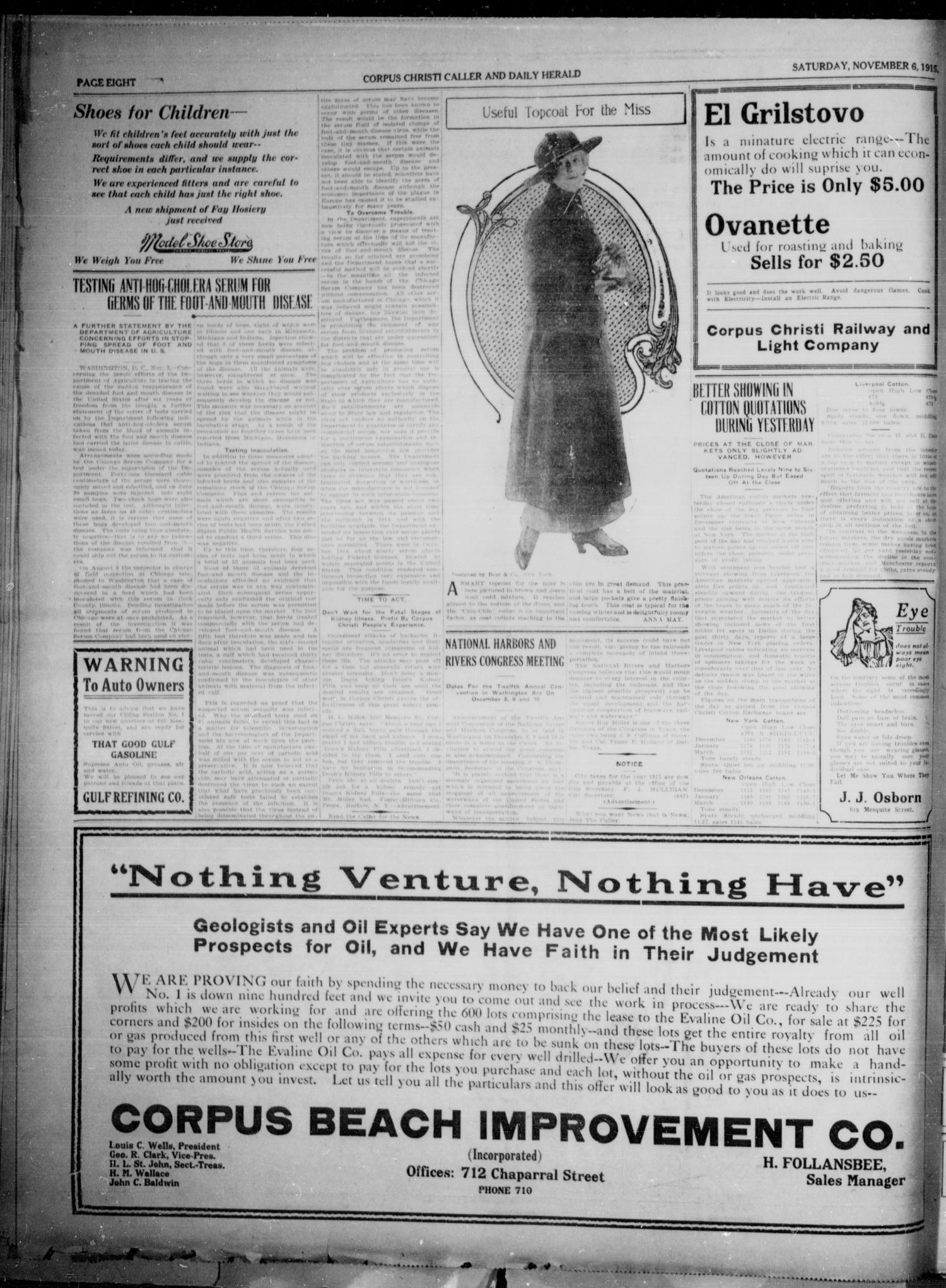 Corpus Christi Caller and Daily Herald (Corpus Christi, Tex.), Vol. SEVENTEEN, No. 289, Ed. 1, Saturday, November 6, 1915
                                                
                                                    [Sequence #]: 6 of 8
                                                