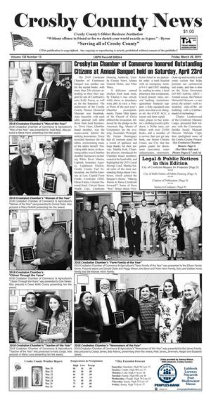 Primary view of object titled 'Crosby County News (Ralls, Tex.), Vol. 132, No. 13, Ed. 1 Friday, March 29, 2019'.