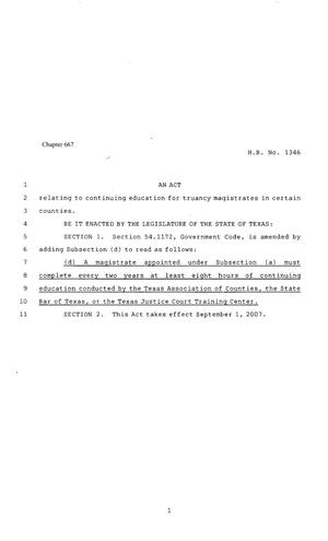 Primary view of object titled '80th Texas Legislature, Regular Sesion, House Bill 1346, Chapter 667'.