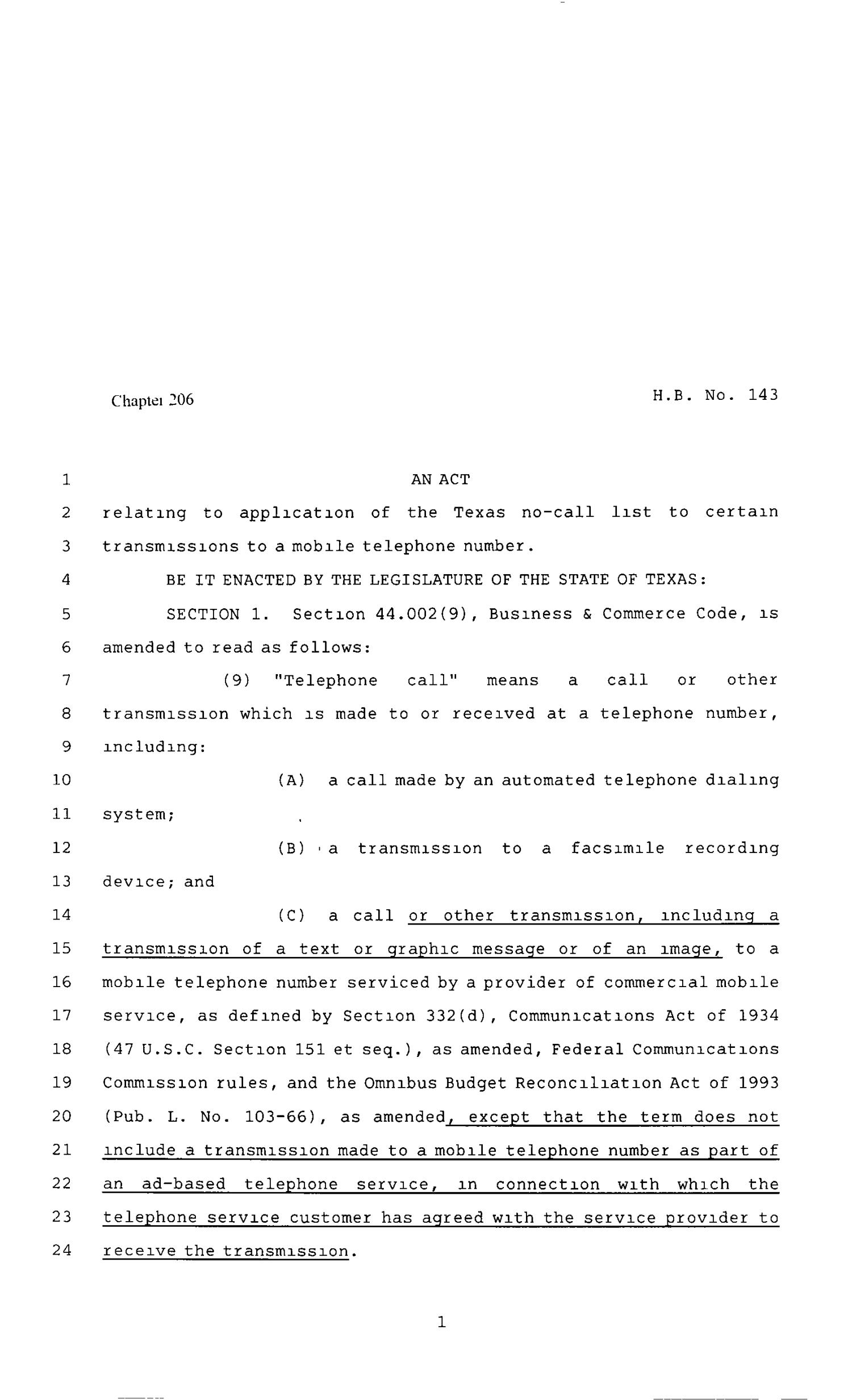 80th Texas Legislature, Regular Session, House Bill 143, Chapter 206
                                                
                                                    [Sequence #]: 1 of 3
                                                