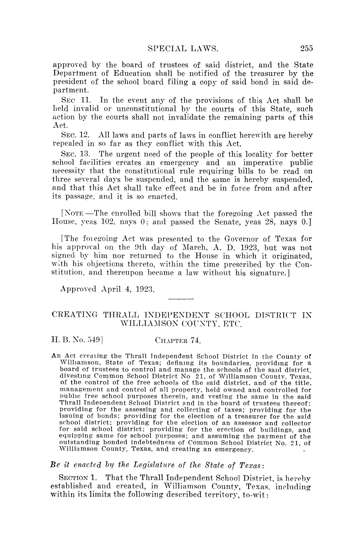 The Laws of Texas, 1923-1925 [Volume 22]
                                                
                                                    [Sequence #]: 265 of 1648
                                                