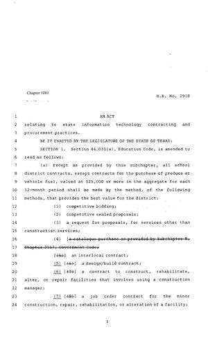 Primary view of object titled '80th Texas Legislature, Regular Session, House Bill 2918, Chapter 1081'.
