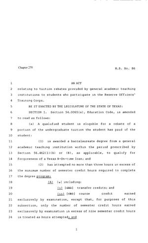 Primary view of object titled '80th Texas Legislature, Regular Session, House Bill 86, Chapter 270'.