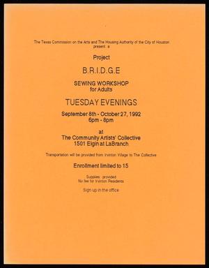 Primary view of object titled '[Flyer: Project B.R.I.D.G.E. Sewing Workshop for Adults]'.
