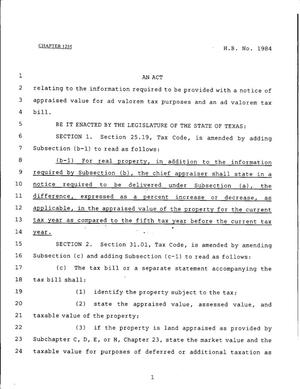Primary view of object titled '79th Texas Legislature, Regular Session, House Bill 1984, Chapter 1255'.