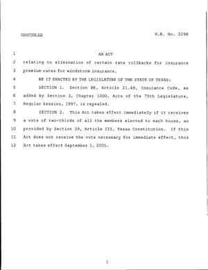 Primary view of object titled '79th Texas Legislature, Regular Session, House Bill 2298, Chapter 222'.