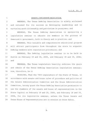 Primary view of object titled '79th Texas Legislature, Regular Session, Senate Concurrent Resolution 4'.