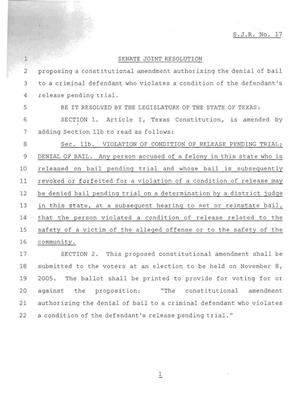 Primary view of object titled '79th Texas Legislature, Regular Session, Senate Joint Resolution 17'.