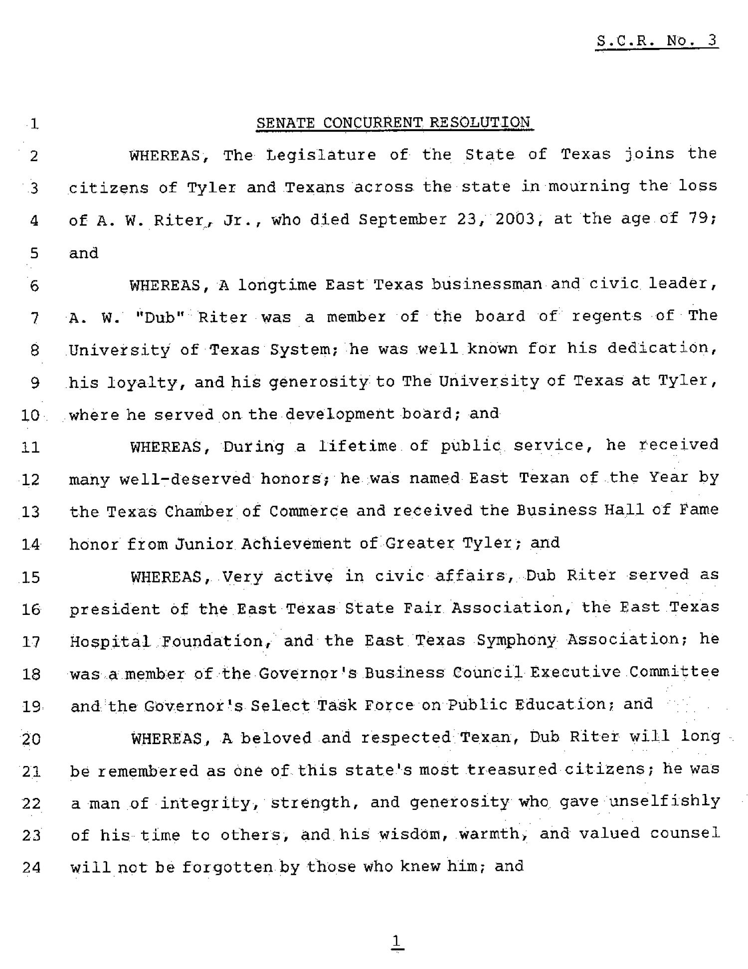 78th Texas Legislature, Third Called Session, Senate Concurrent Resolution 3
                                                
                                                    [Sequence #]: 1 of 3
                                                