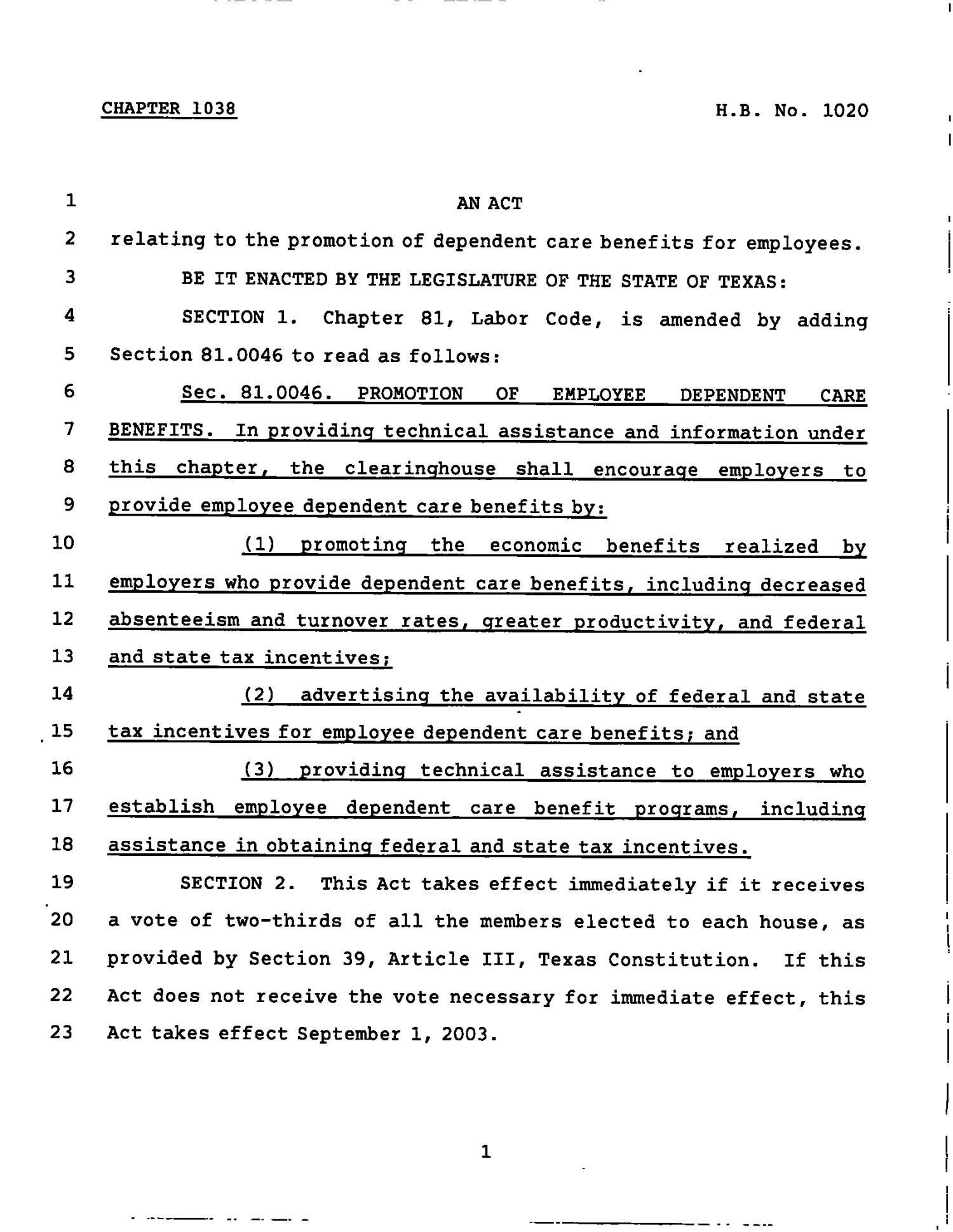 78th Texas Legislature, Regular Session, House Bill 1020, Chapter 1038
                                                
                                                    [Sequence #]: 1 of 2
                                                