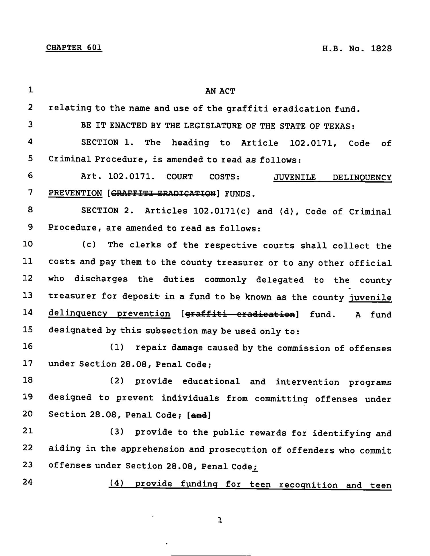 78th Texas Legislature, Regular Session, House Bill 1828, Chapter 601
                                                
                                                    [Sequence #]: 1 of 4
                                                