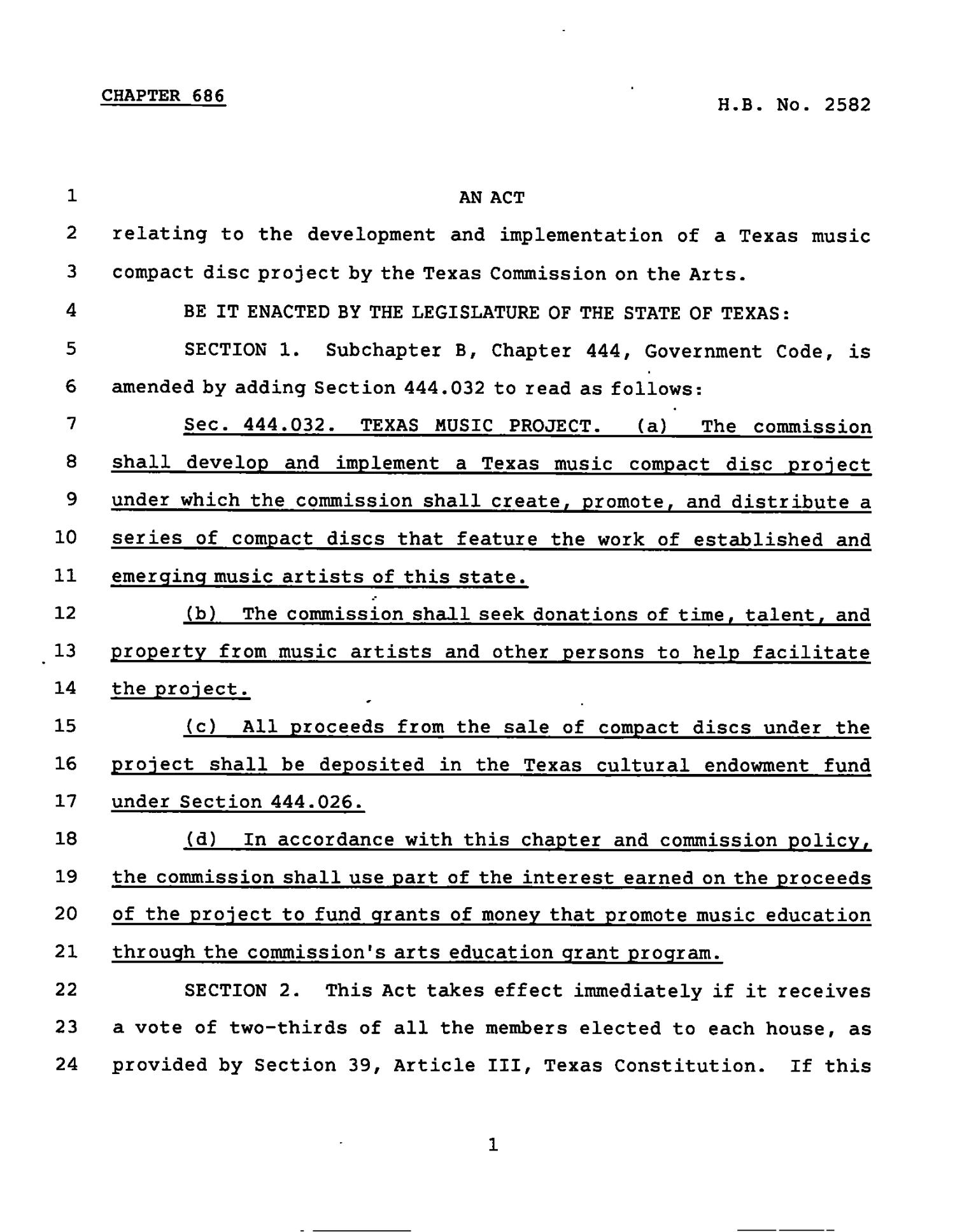 78th Texas Legislature, Regular Session, House Bill 2582, Chapter 686
                                                
                                                    [Sequence #]: 1 of 3
                                                