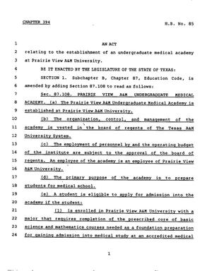 Primary view of object titled '78th Texas Legislature, Regular Session, House Bill 85, Chapter 394'.