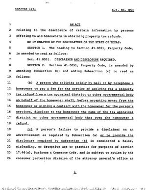 Primary view of object titled '78th Texas Legislature, Regular Session, Senate Bill 853, Chapter 1191'.