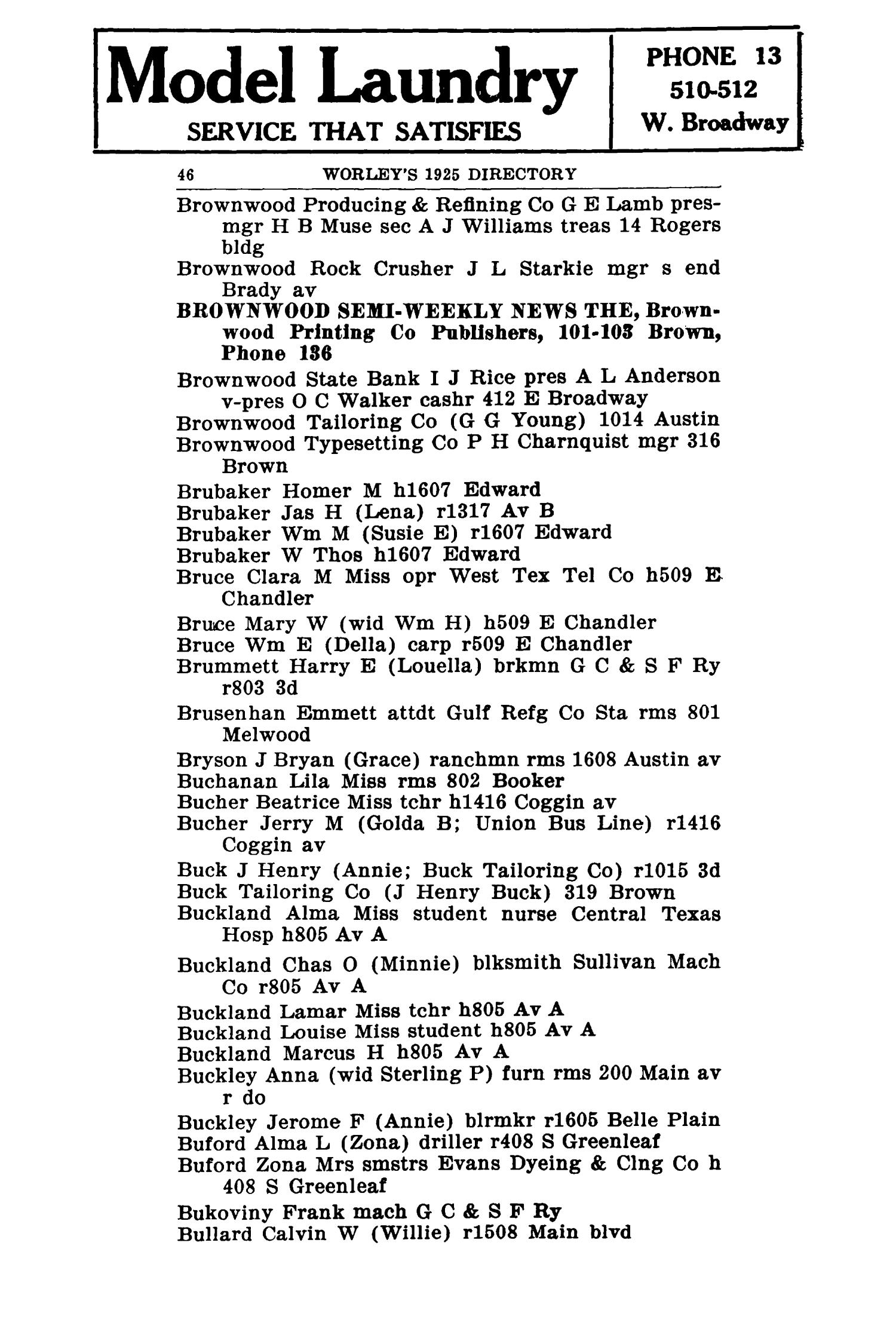 Brownwood City Directory, 1925
                                                
                                                    46
                                                