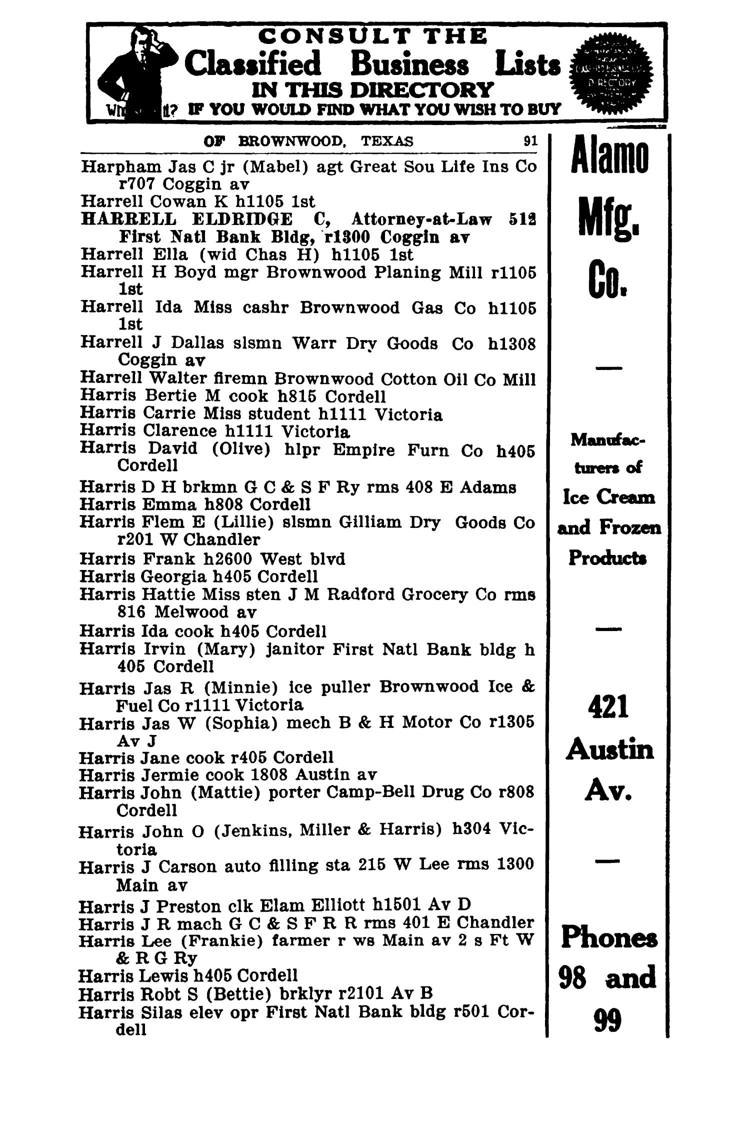 Brownwood City Directory, 1925
                                                
                                                    91
                                                