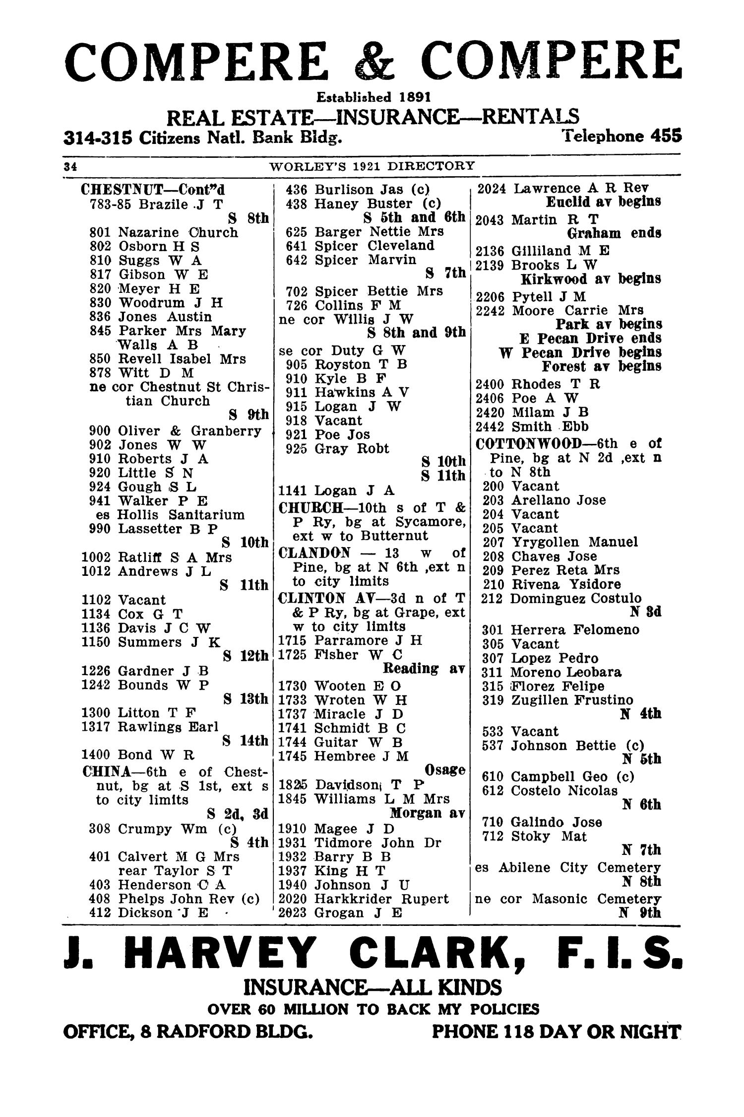 John F. Worley Directory Co. Abilene City Directory, 1921
                                                
                                                    34
                                                