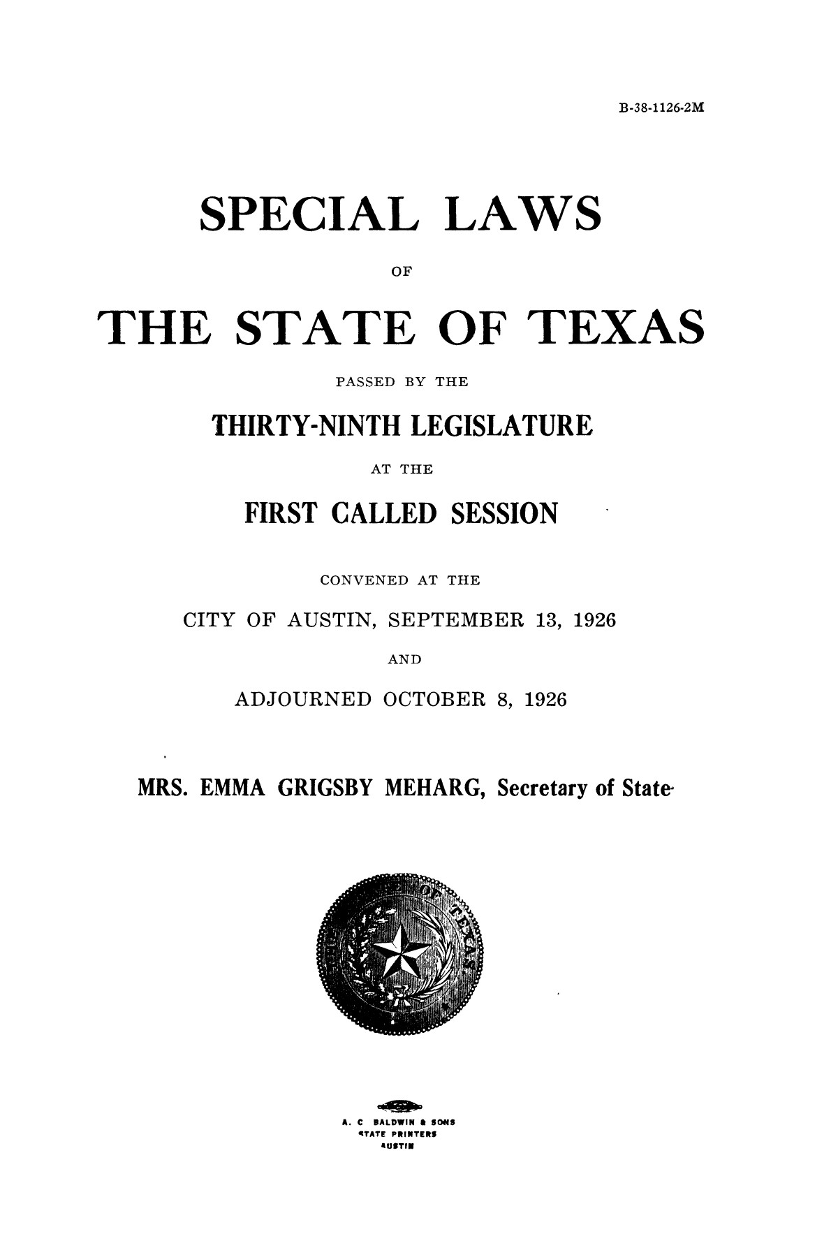 The Laws of Texas, 1926 [Volume 24]
                                                
                                                    [Sequence #]: 3 of 1784
                                                