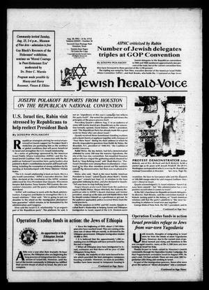 Primary view of object titled 'Jewish Herald-Voice (Houston, Tex.), Vol. 84, No. 18, Ed. 1 Thursday, August 20, 1992'.
