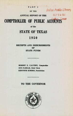 Primary view of object titled 'Texas Comptroller of Public Accounts Annual Report: 1950, Part 1'.