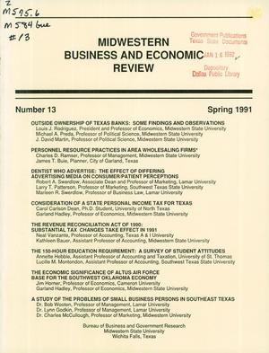 Primary view of object titled 'Midwestern Business and Economic Review, Number 13, Spring 1991'.
