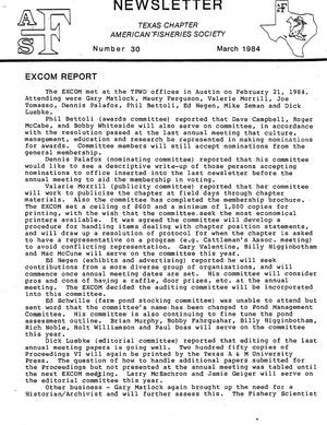 Primary view of object titled 'The Newsletter of the Texas Chapter of the American Fisheries Society, Number 30, March 1984'.