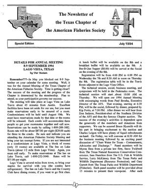 Primary view of object titled 'The Newsletter of the Texas Chapter of the American Fisheries Society, July 1994, Special Edition'.