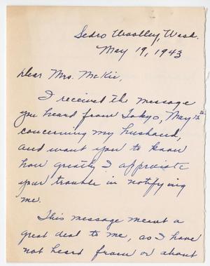 Primary view of object titled '[Letter from Mrs. T. P. Condy to Cecelia McKie - May 19, 1943]'.