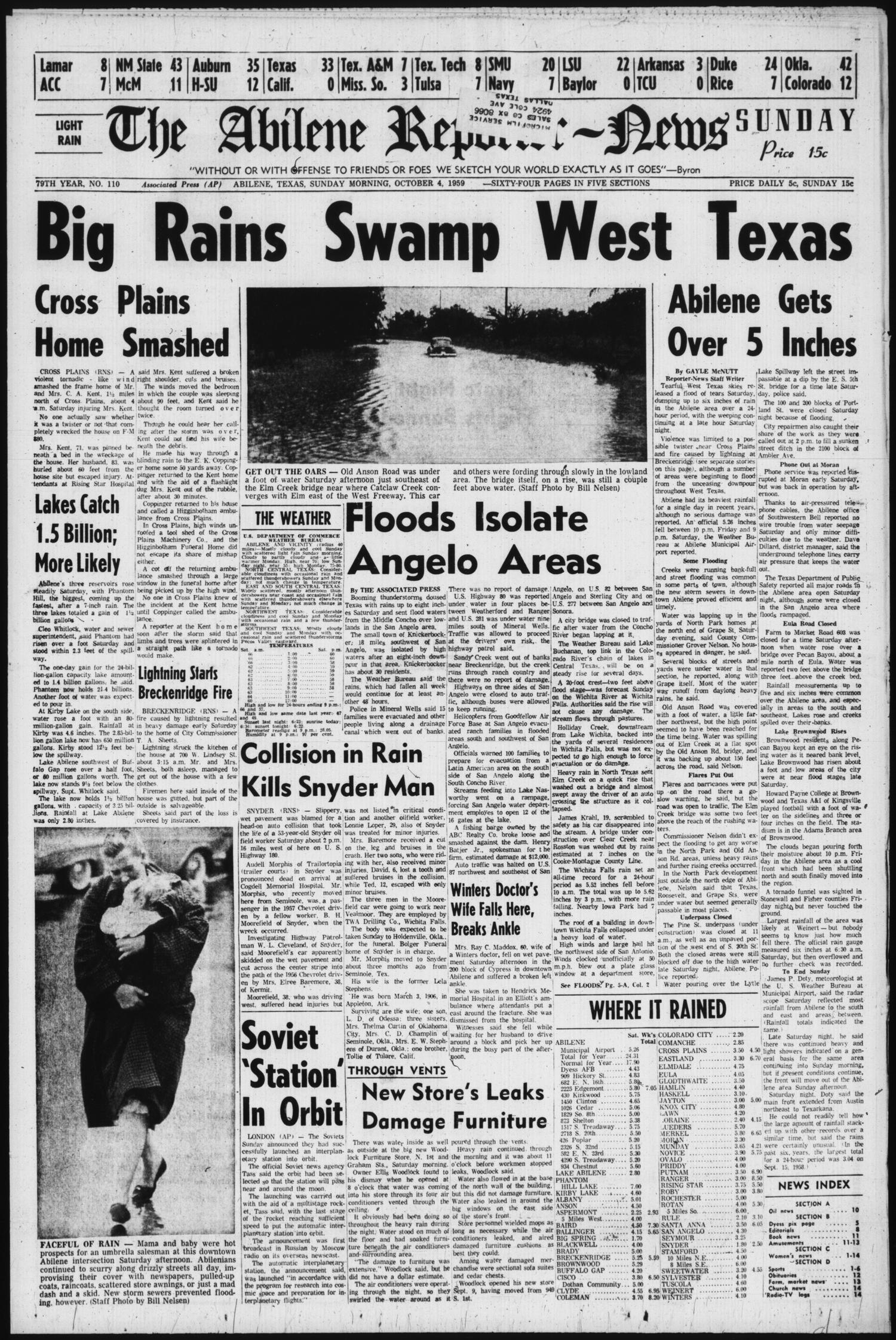 The Abilene Reporter-News (Abilene, Tex.), Vol. 79, No. 110, Ed. 1 Sunday, October 4, 1959
                                                
                                                    [Sequence #]: 1 of 64
                                                