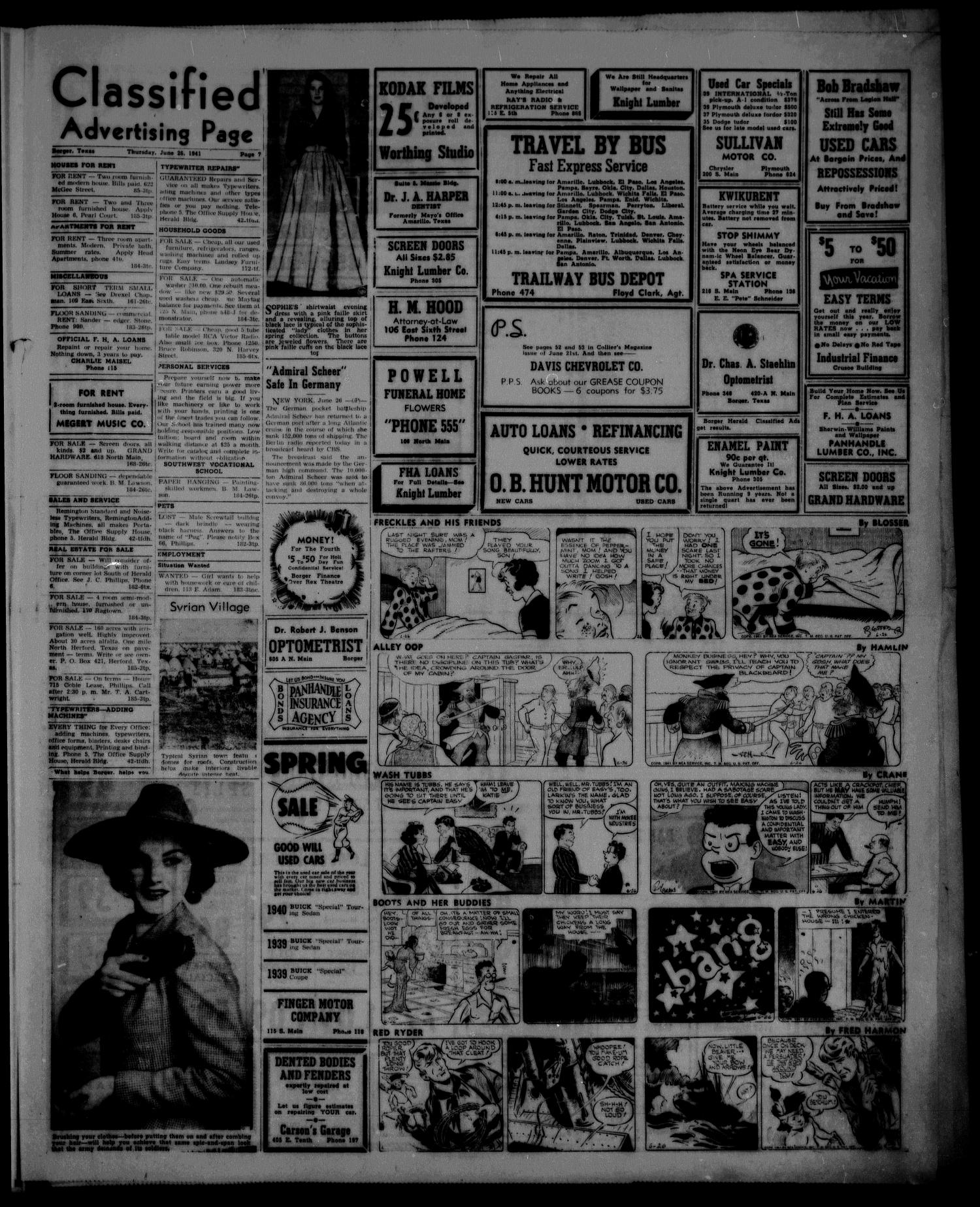Borger Daily Herald (Borger, Tex.), Vol. 15, No. 185, Ed. 1 Thursday, June 26, 1941
                                                
                                                    [Sequence #]: 7 of 8
                                                