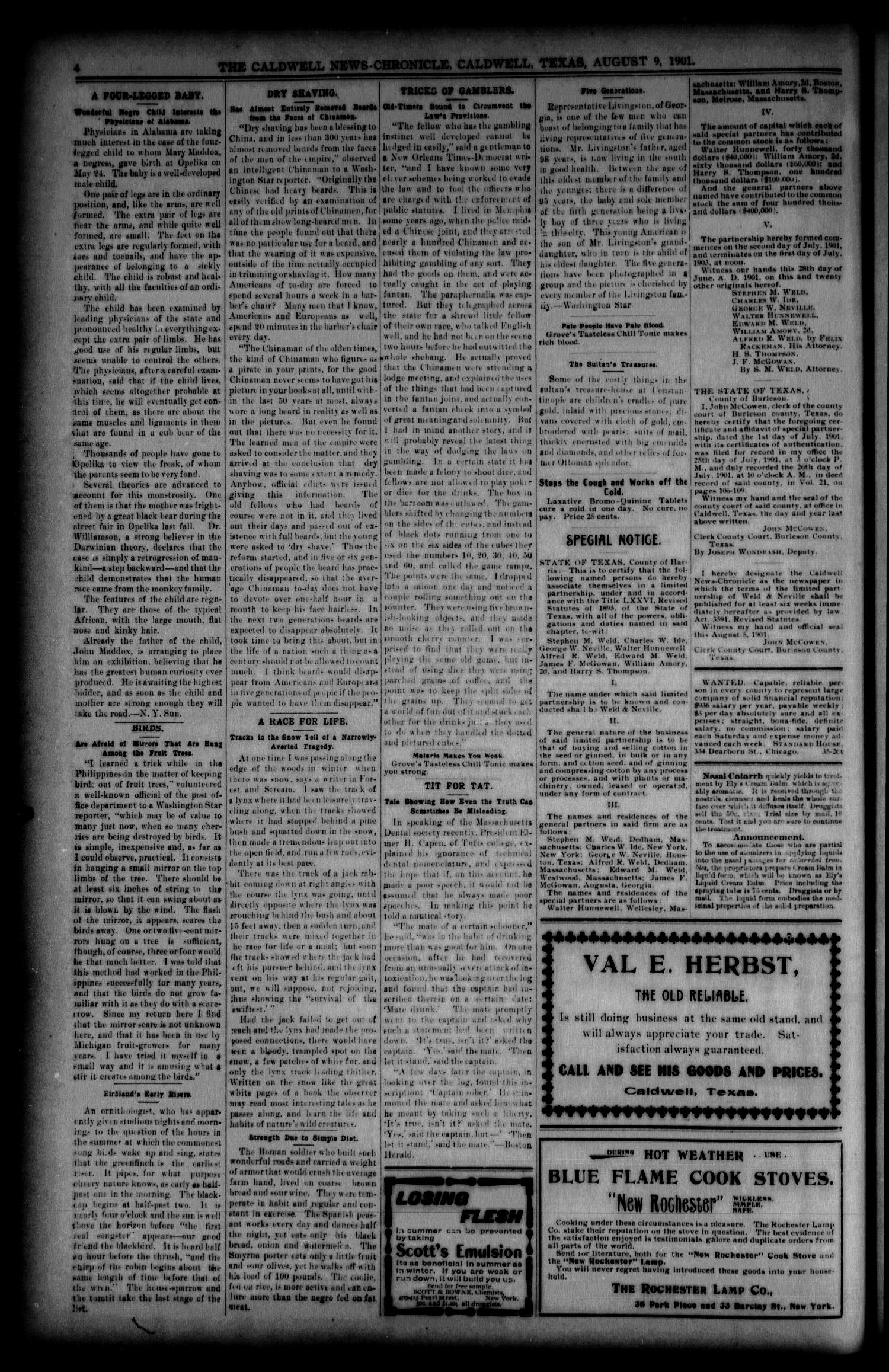 Caldwell News-Chronicle. (Caldwell, Tex.), Vol. 22, No. 11, Ed. 1 Friday, August 9, 1901
                                                
                                                    [Sequence #]: 4 of 12
                                                