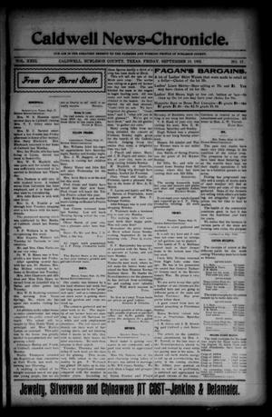 Primary view of object titled 'Caldwell News-Chronicle. (Caldwell, Tex.), Vol. 23, No. 17, Ed. 1 Friday, September 19, 1902'.