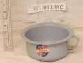 Thumbnail image of item number 1 in: 'Blue and grey enamel ware pot with side handle.'.