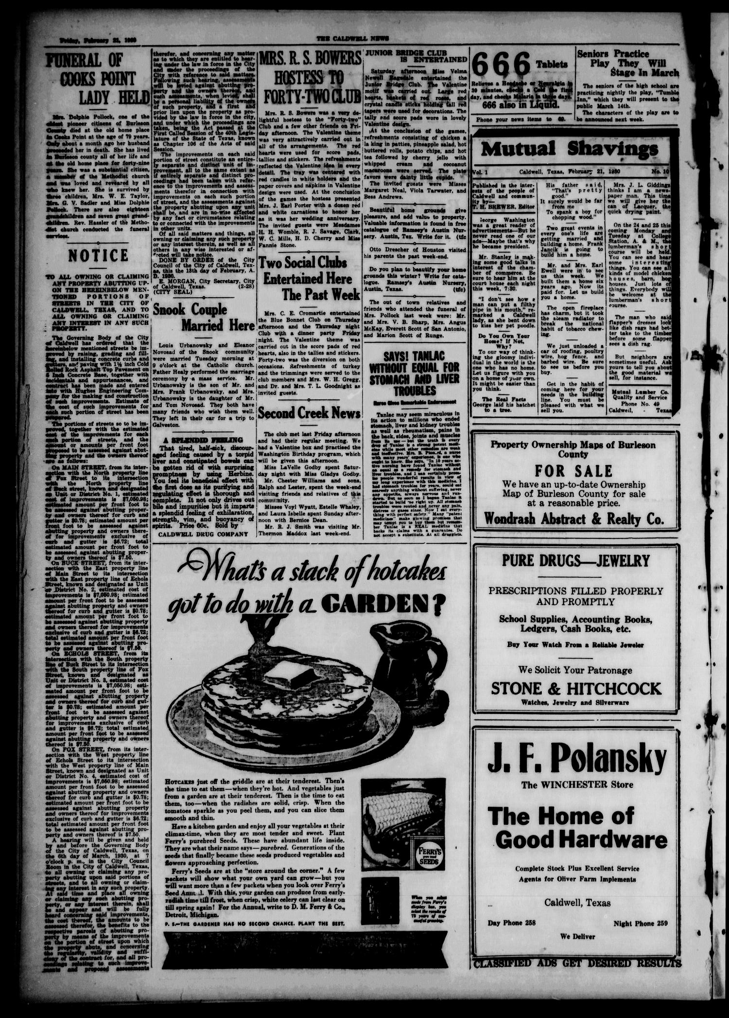 The Caldwell News and The Burleson County Ledger (Caldwell, Tex.), Vol. 44, No. 48, Ed. 1 Friday, February 21, 1930
                                                
                                                    [Sequence #]: 2 of 8
                                                