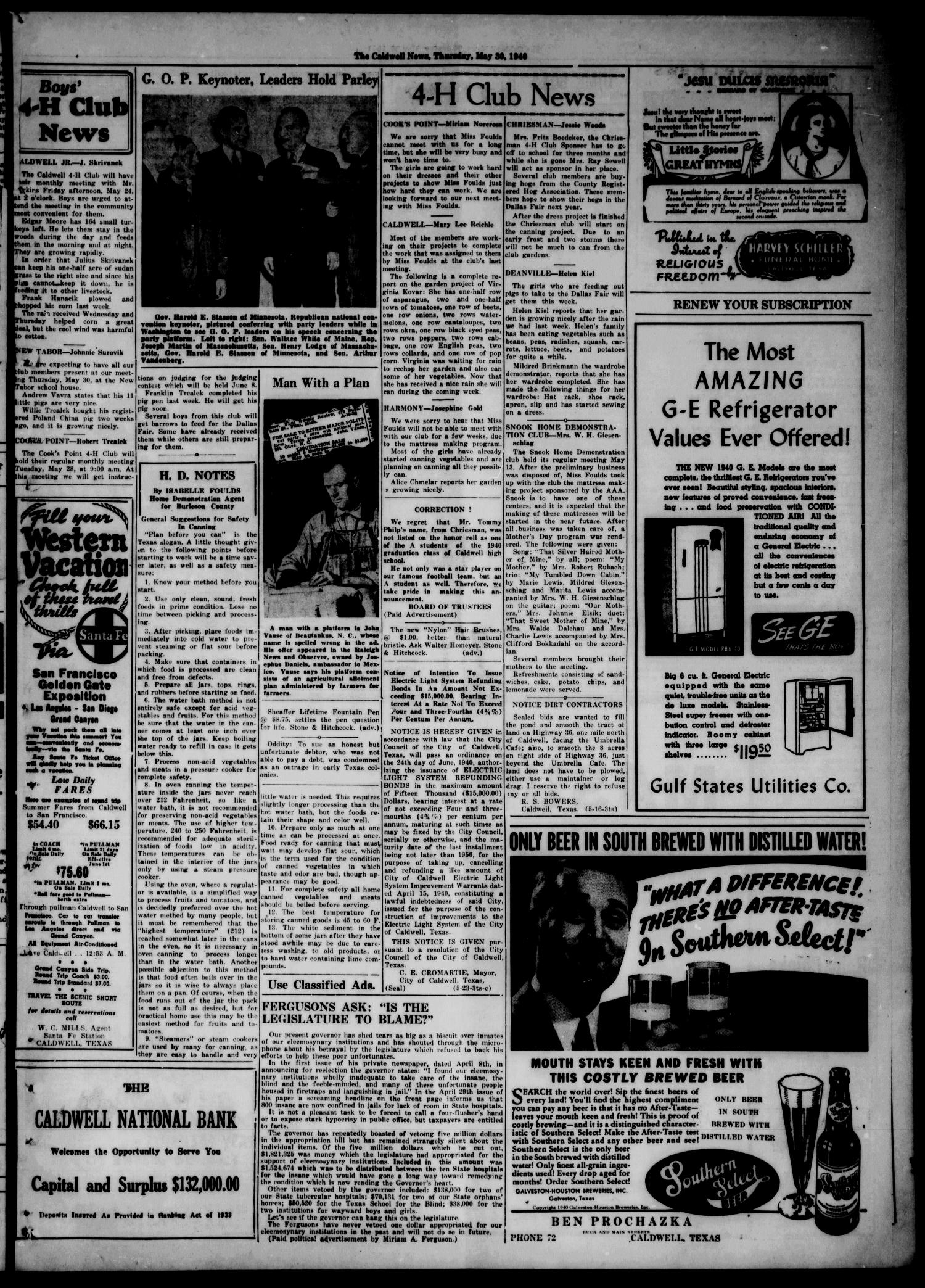 The Caldwell News and The Burleson County Ledger (Caldwell, Tex.), Vol. 55, No. 7, Ed. 1 Thursday, May 30, 1940
                                                
                                                    [Sequence #]: 3 of 6
                                                
