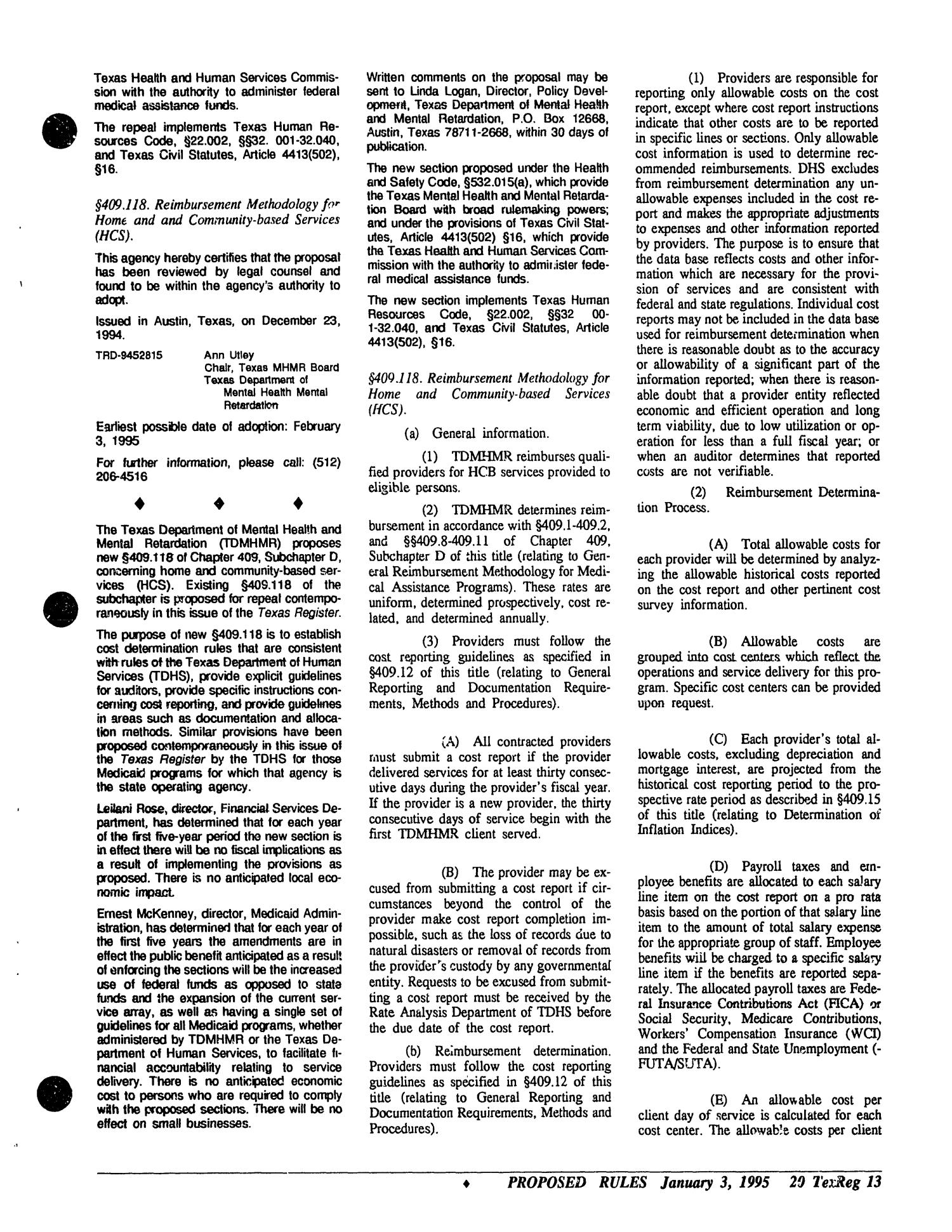 Texas Register, Volume 20, Number 1, Pages 1-46, January 3, 1995
                                                
                                                    13
                                                