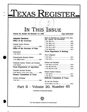 Primary view of object titled 'Texas Register, Volume 20, Number 85, Part II, Pages 9405-9502, November 14, 1995'.
