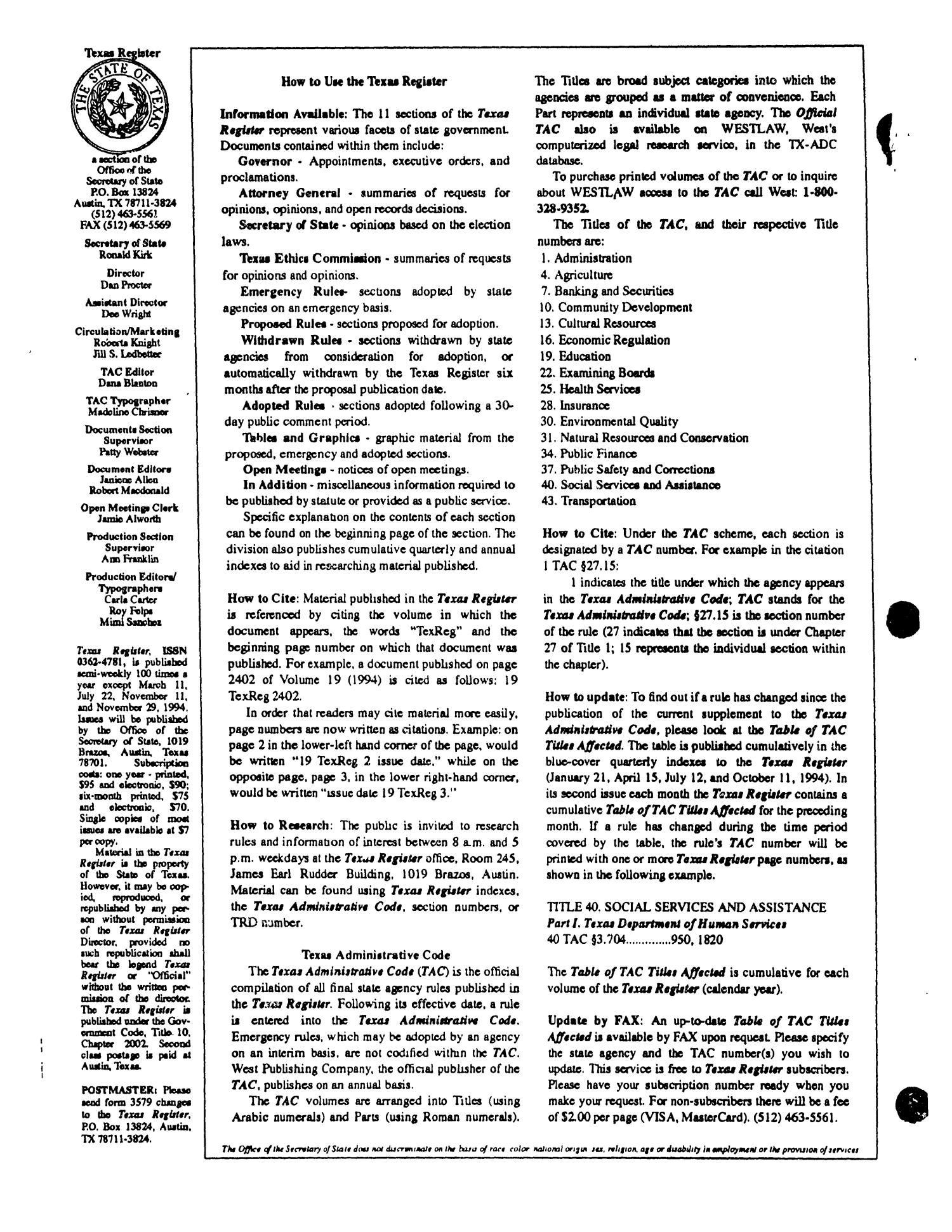 Texas Register, Volume 19, Number 66, Pages 6947-7028, September 6, 1994
                                                
                                                    None
                                                