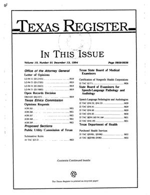 Primary view of object titled 'Texas Register, Volume 19, Number 91, Pages 9809-9938, December 13, 1994'.