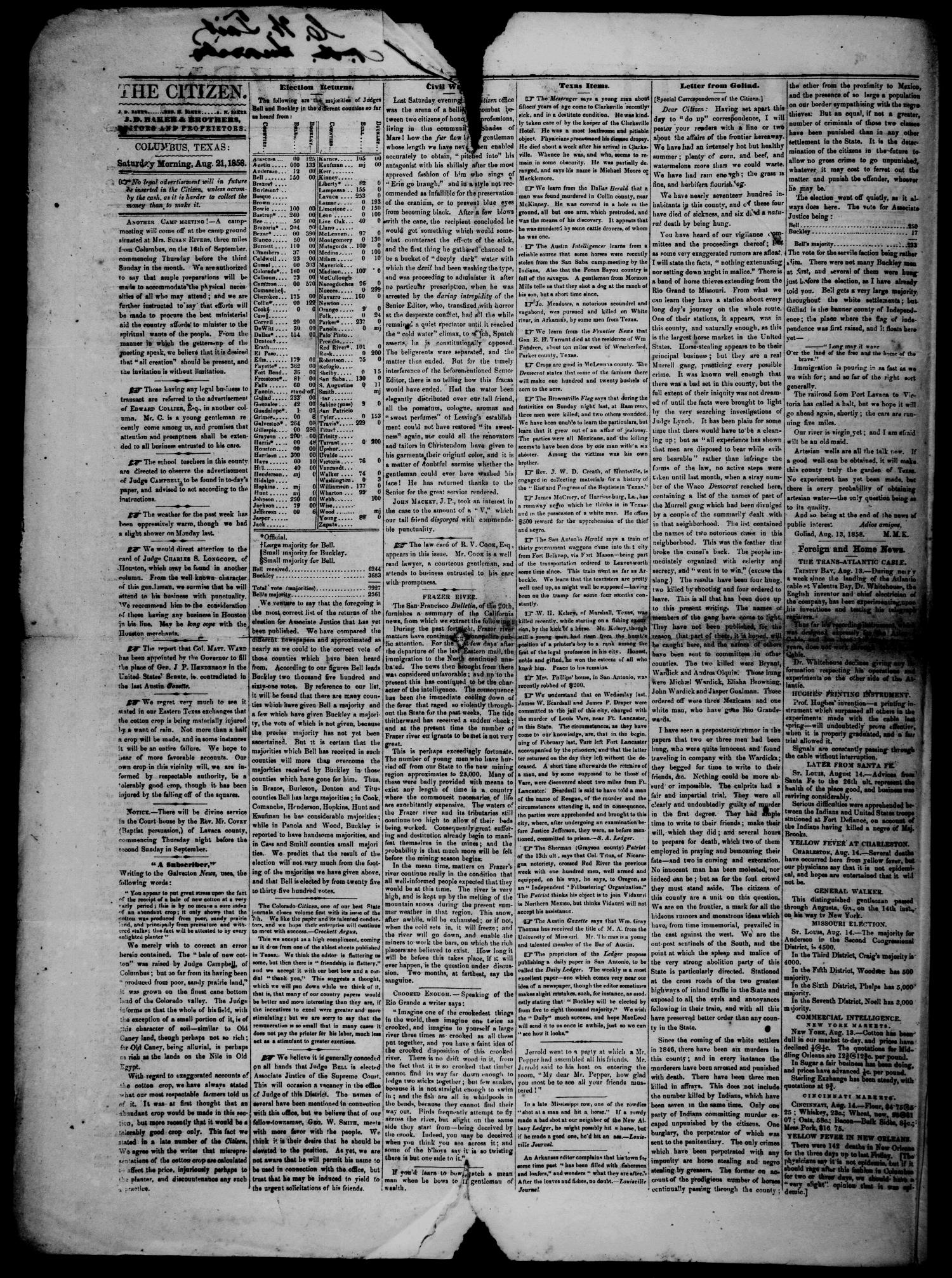 The Colorado Citizen (Columbus, Tex.), Vol. 2, No. 2, Ed. 1 Saturday, August 21, 1858
                                                
                                                    [Sequence #]: 2 of 4
                                                