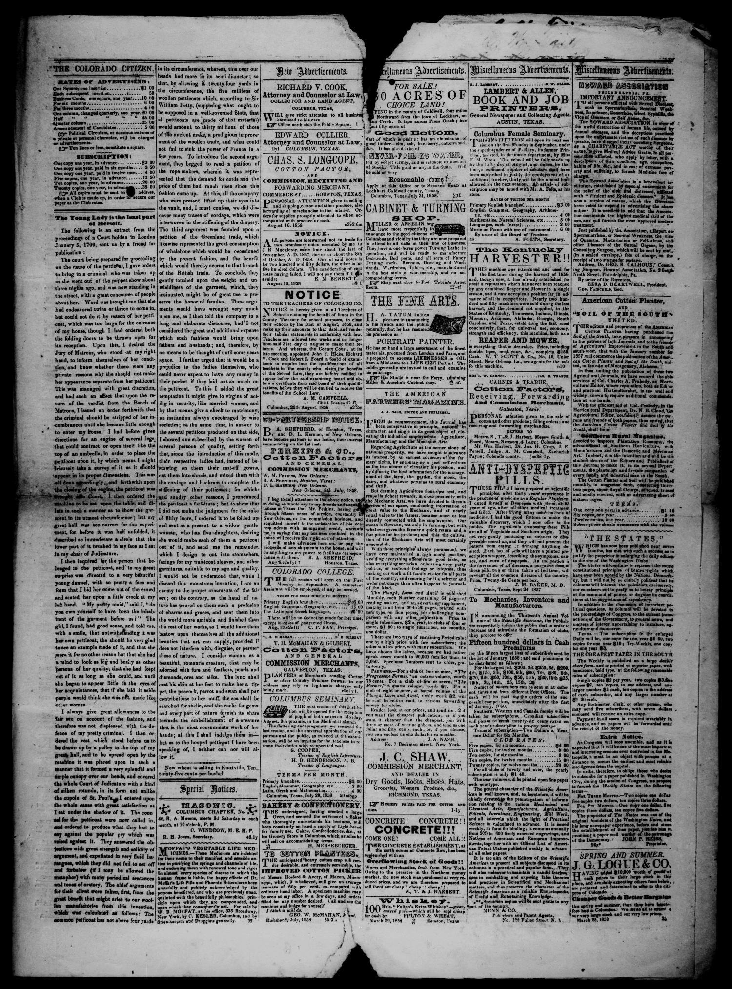 The Colorado Citizen (Columbus, Tex.), Vol. 2, No. 2, Ed. 1 Saturday, August 21, 1858
                                                
                                                    [Sequence #]: 3 of 4
                                                