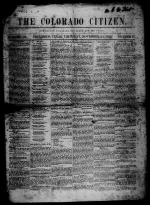 Primary view of object titled 'The Colorado Citizen (Columbus, Tex.), Vol. 3, No. 13, Ed. 1 Thursday, November 24, 1859'.