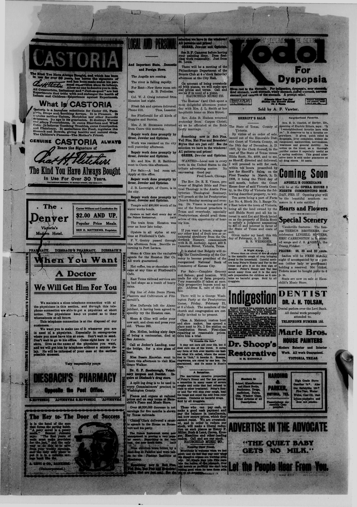 The Daily Advocate. (Victoria, Tex.), No. 178, Ed. 1 Friday, February 14, 1908
                                                
                                                    [Sequence #]: 3 of 4
                                                