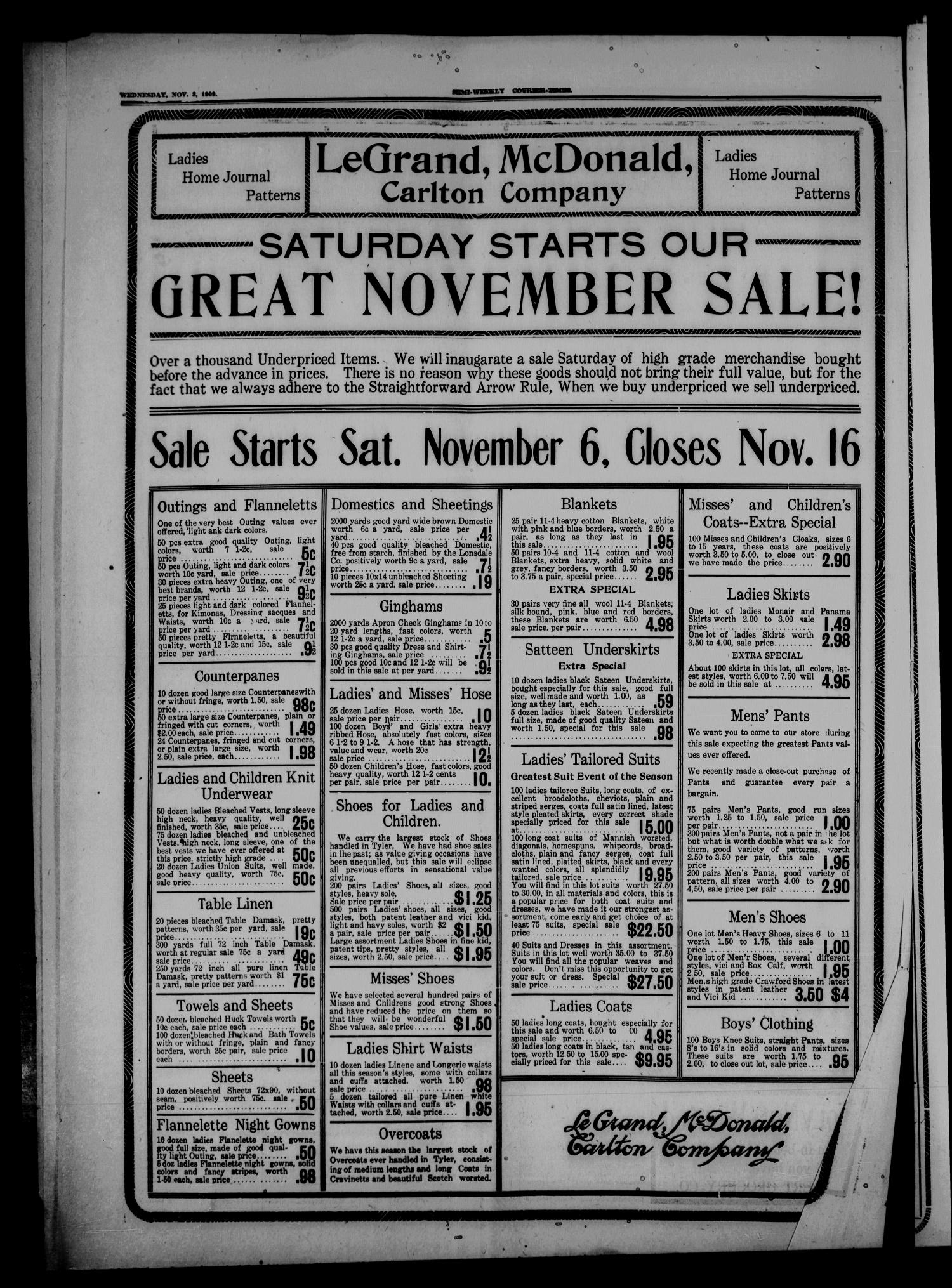 Semi-Weekly Courier-Times. (Tyler, Tex.), Vol. 26, No. 89, Ed. 1 Saturday, November 6, 1909
                                                
                                                    [Sequence #]: 8 of 8
                                                
