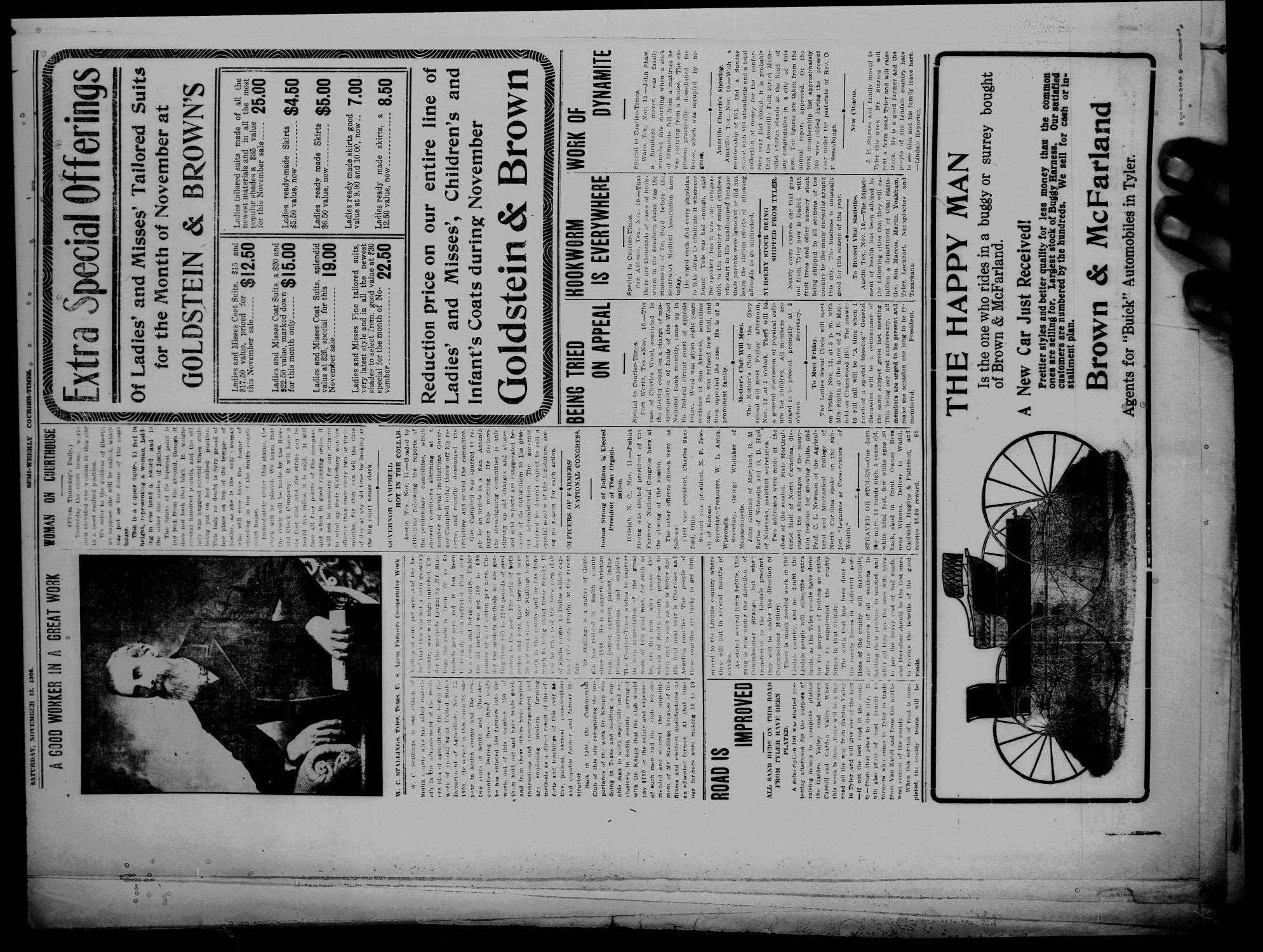 Semi-Weekly Courier-Times. (Tyler, Tex.), Vol. 26, No. 91, Ed. 1 Saturday, November 13, 1909
                                                
                                                    [Sequence #]: 4 of 8
                                                