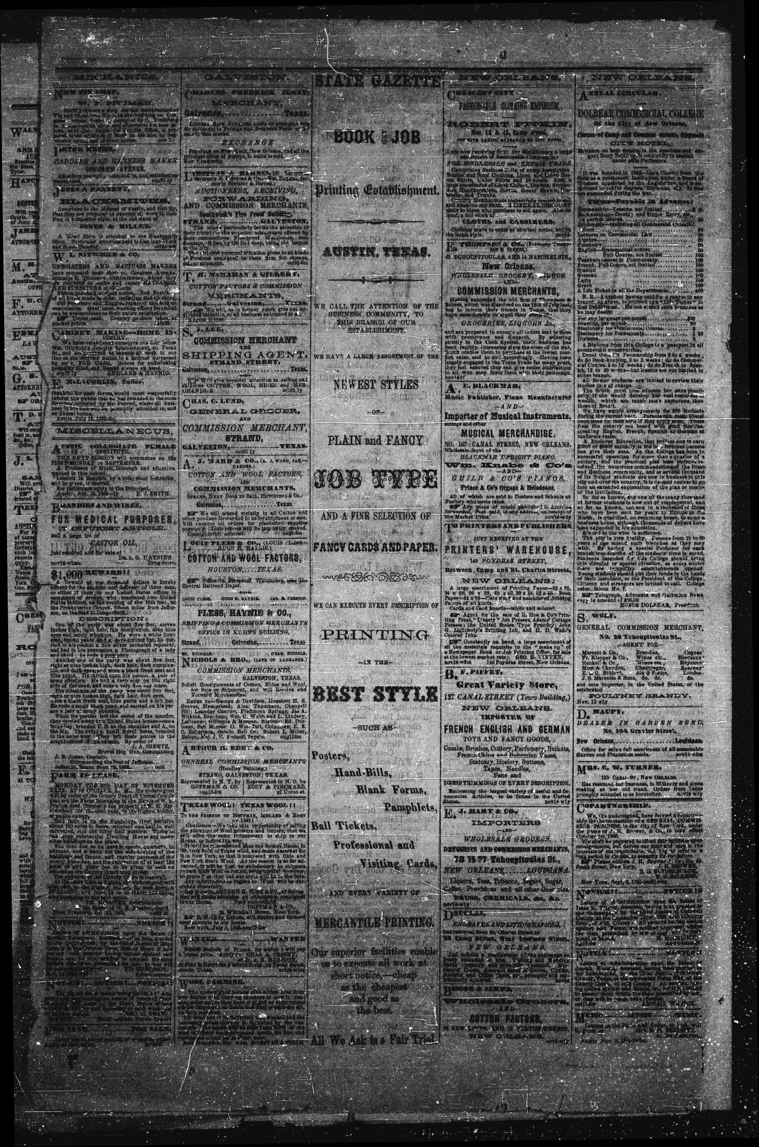 The Semi-Weekly State Gazette. (Austin, Tex.), Vol. 1, No. 3, Ed. 1 Tuesday, November 21, 1865
                                                
                                                    [Sequence #]: 4 of 4
                                                